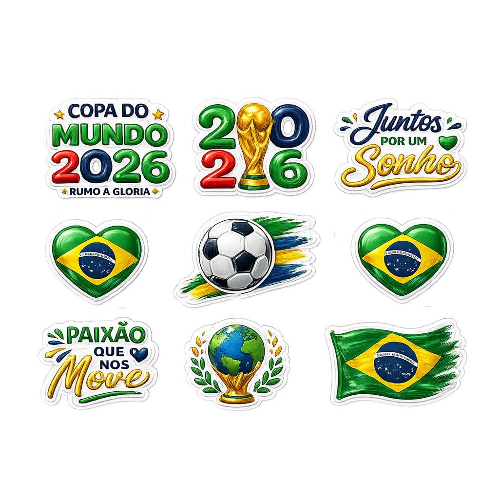 Stickers Adesivos Futebol - Copa do mundo 2026 mod 5 - Alto relevo - "APLIQUE VC MESMO".