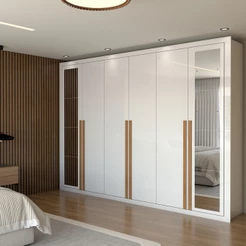 Guarda-Roupa Casal Aura 6 Portas 6 Gavetas com Espelho Branco - Panorama Móveis