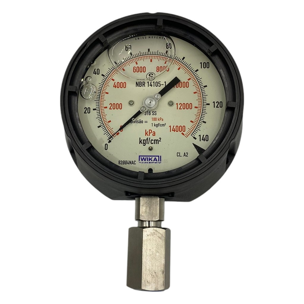 Manômetro Wika DN 105mm 0 a 140kgf/cm² x 0 a 1400kPa 1/2NPT