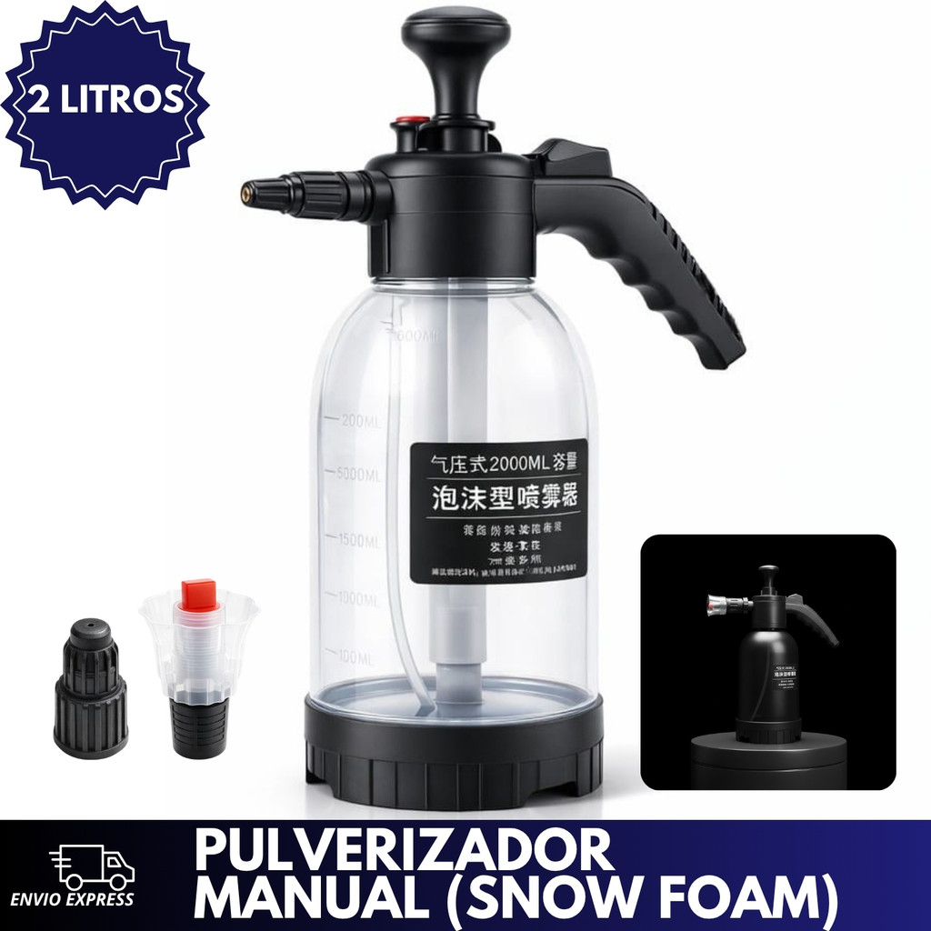 Borrifador Pulverizador Manual 2L Alta Pressão Snow Foam com 2 Bicos – Espuma para Lavagem, Jardim