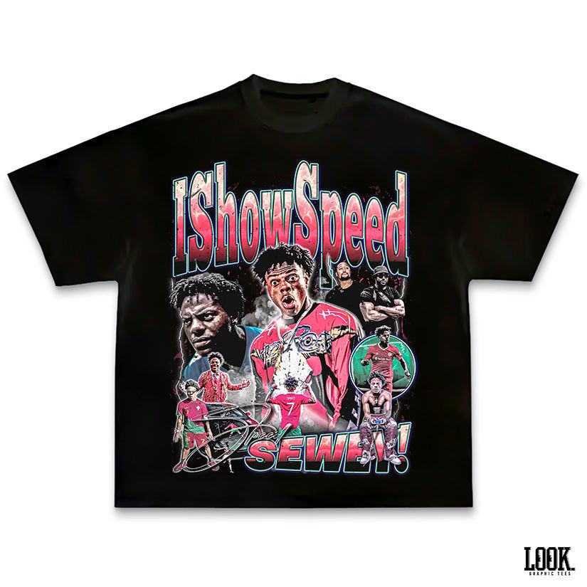 Camiseta Masculina IShowSpeed LOOK Estampada Oversized Confortável Estilosa Divertida Moda Casual