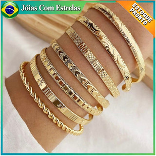 Conjunto de 7 pulseiras punk estilo vintage geométrico irregular pulseira de ferro com diamantes e torção suave