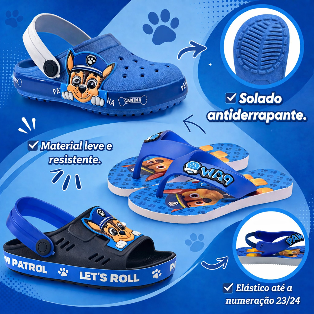 Kit 3 Em 1 Sandália Infantil - Babuche Casual - Chinelo Menino Kids Patrulha Marca Nexa — imagem 2 de 2