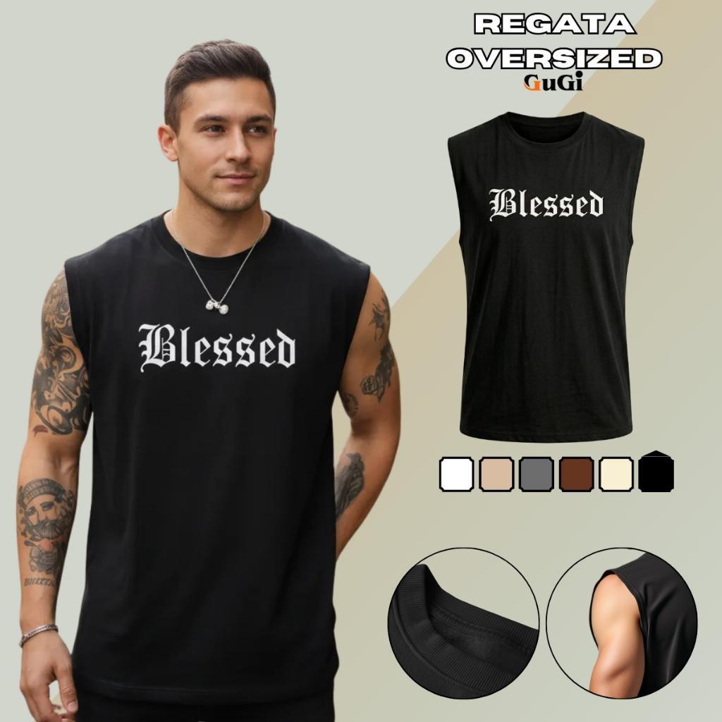 Regata Masculina Machão Muscle Estampa Blessed GuGi 100% Algodão Camiseta Cavada Casual Premium