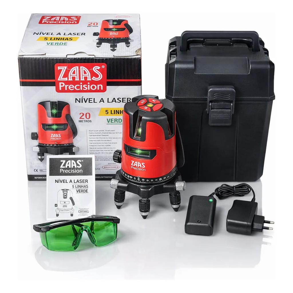 Nível A Laser Zaas 5 Linha Verde 20m Tripé 1,5m Profissional