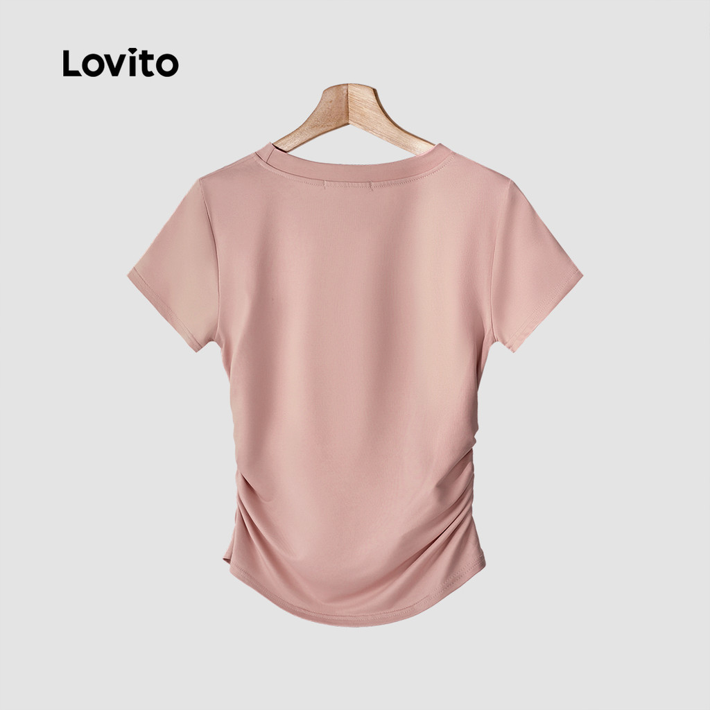 Lovito Camiseta Casual com Laço para O Dia a Dia Rosa feminina L183ED058 · foto 2