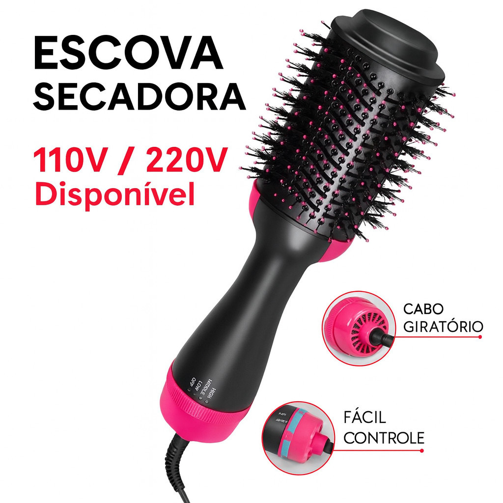 【2026 Pro Max】Escova Secadora de Cabelo 4 em 1/ 110V/220V – Alisador Elétrico Quente e Modelador