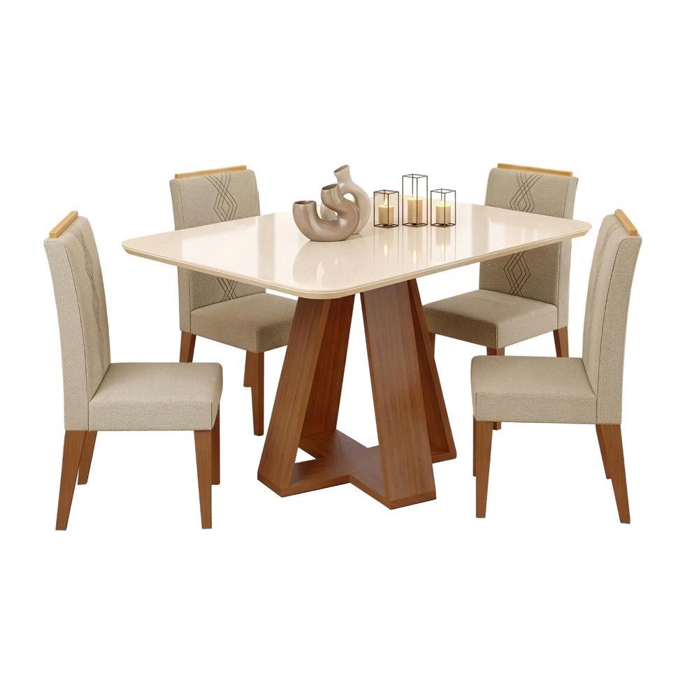 Conjunto Sala de Jantar Mesa Tampo em Vidro 1,20m Maria 4 Cadeiras Tati