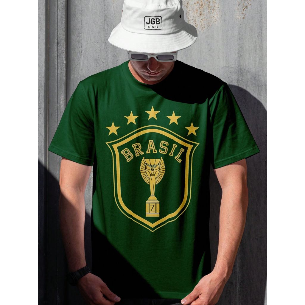 Camiseta Copa Do Mundo Brasil Futebol 100% Algodão Unissex Camisa Plus Size Copa Mundo