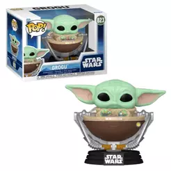 Boneco Funko Pop! Star Wars Mandalorian e Grogu no Carrinho