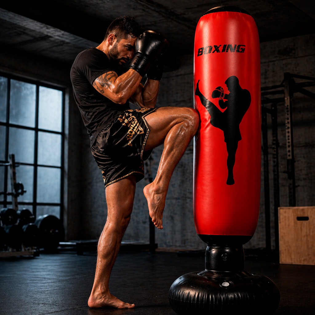 Saco de Pancada Inflável Boxe Muay Thai Kickboxing Base Forte Equipamento Treino Fitness Academia
