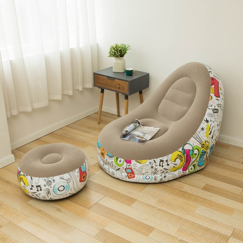Sofá Inflável Flocado em Forma de S, Sofá-Cama 5 em 1, Reclinável Dobrável