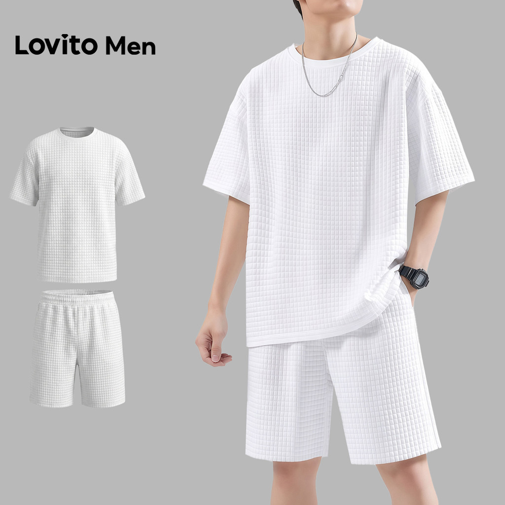 Lovito Men  Conjunto Casual Masculino de Duas Peças com Bolso Dobrado em Branco para Primavera/Verão LNE142536