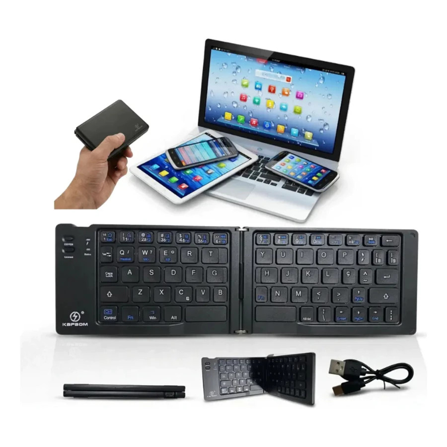 Mini Teclado Bluetooth Portátil Sem Fio Dobrável Com Windows Android Ios Huawei 