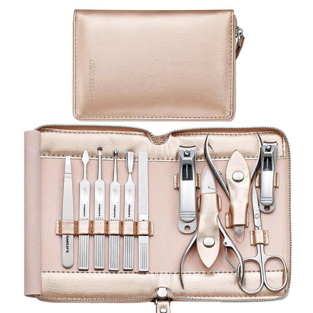 FAMILIFE Presentes para Mulheres, Conjunto de Manicure Profissional 11 em 1, Kit de Unhas com Cortadores de Unhas em Aço
