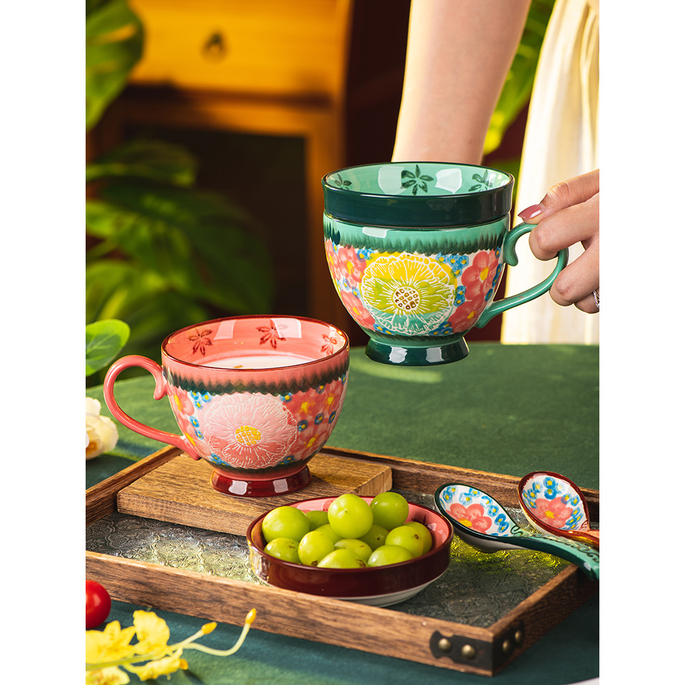 Copo de café da manhã com sombra verde, copo de cerâmica para uso doméstico, escritório, alto valor, xícara de café, chá