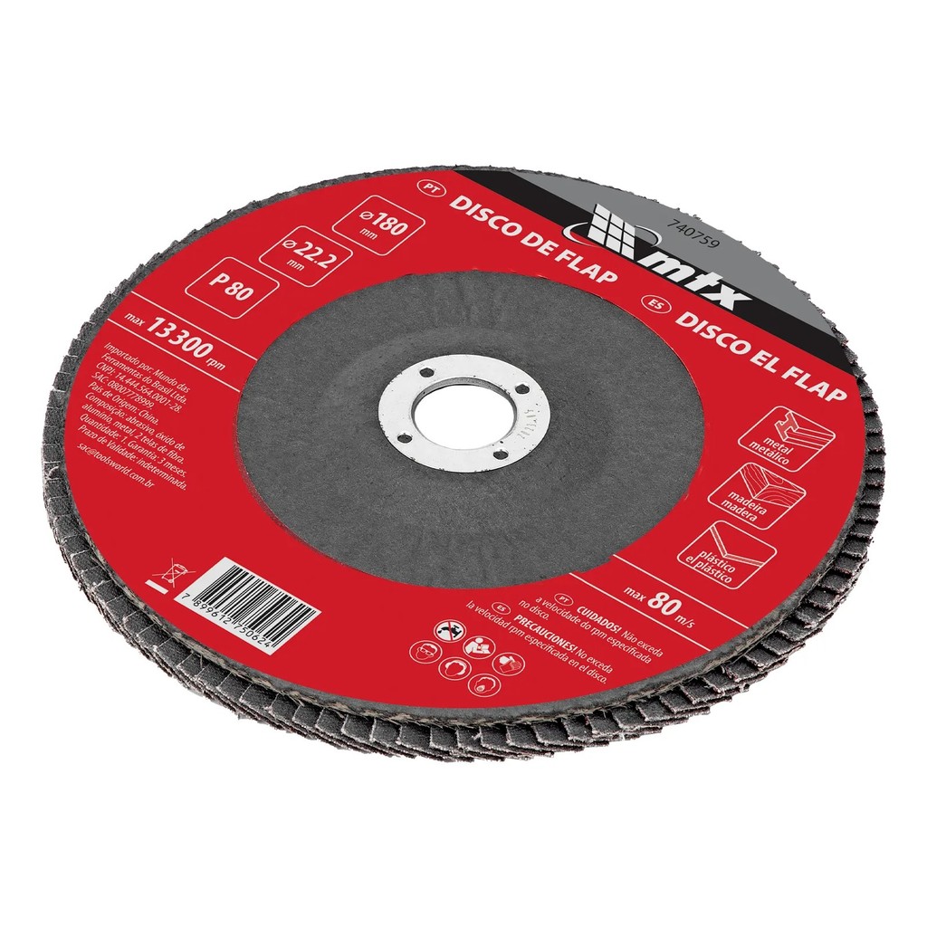 Disco Flap MTX Grão 80 180 x 22,2MM 1 Peça