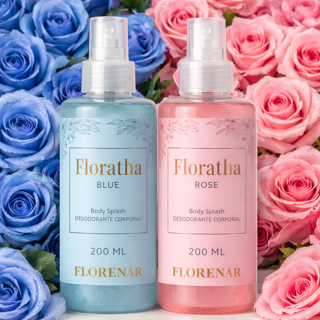 Kit Feminino 2 Body Splash 1 Florata Rose com gliter 200Ml + 1 Florata Blue com gliter 200Ml