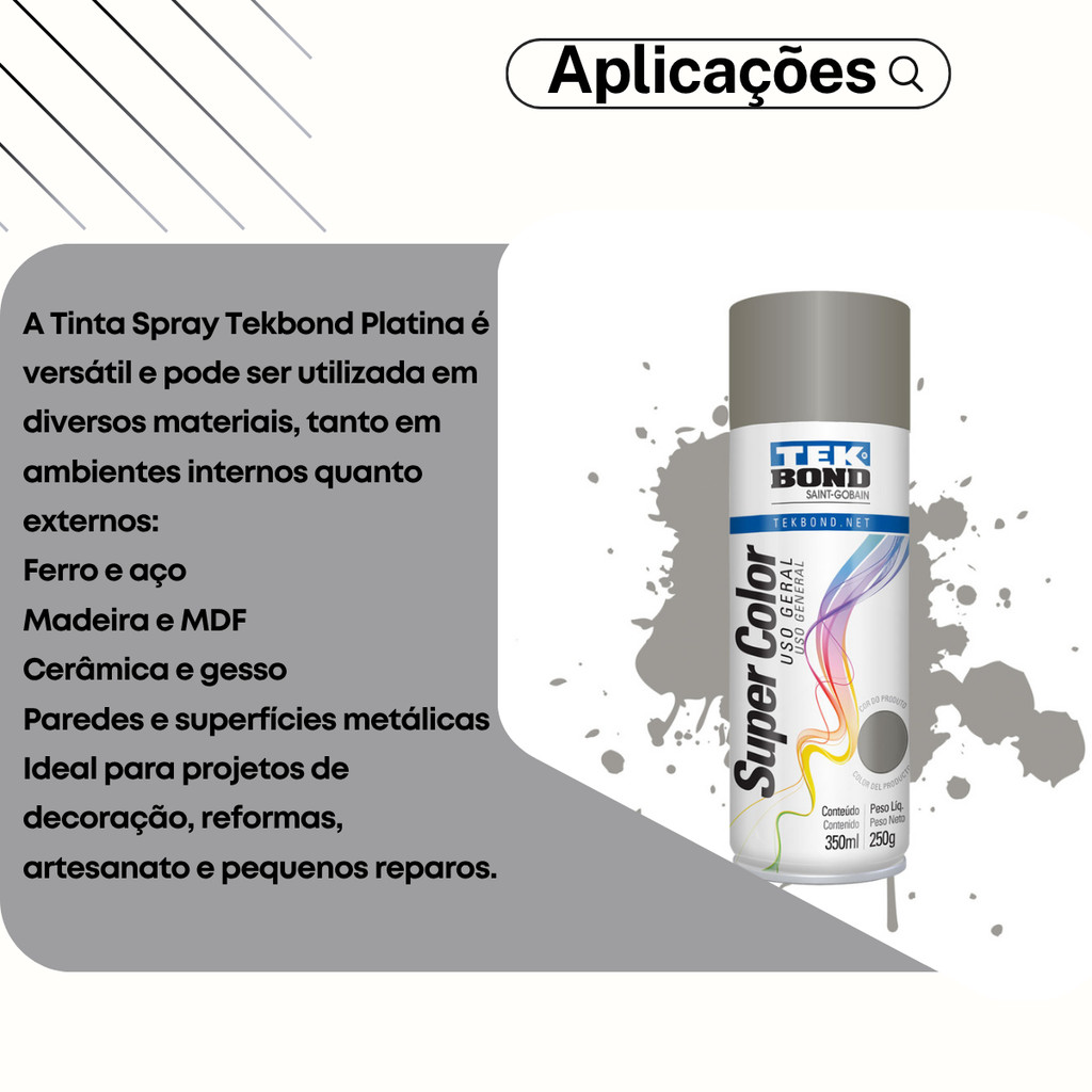 Tinta Spray Aerossol Uso Geral Platina 350ml  250g