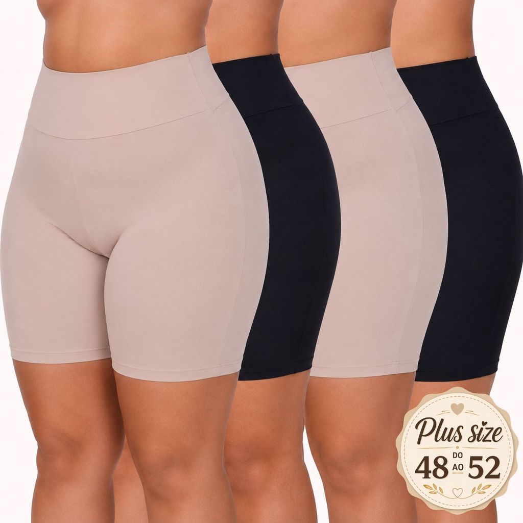 Kit Short Anagua Plus Size Segunda Pele Modeladora Cintura Alta Térmica