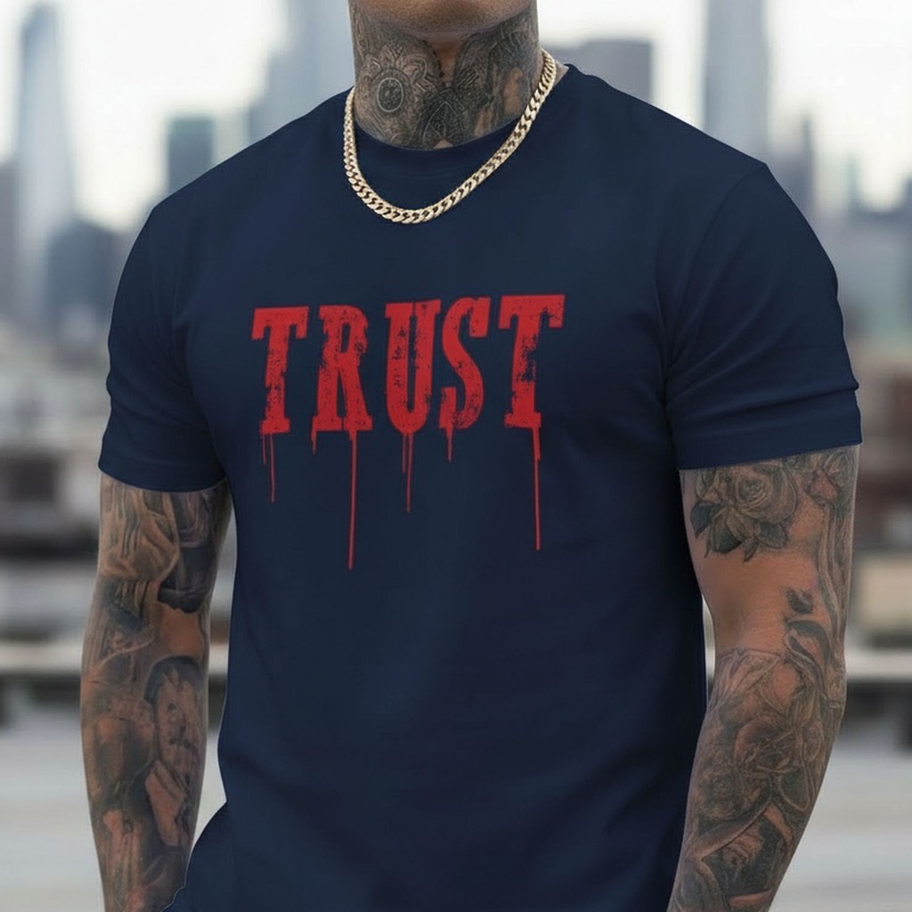 Camiseta Básica Casual Estampada Trust Vermelho Masculina Estiloso Premium Academia Treino Presente