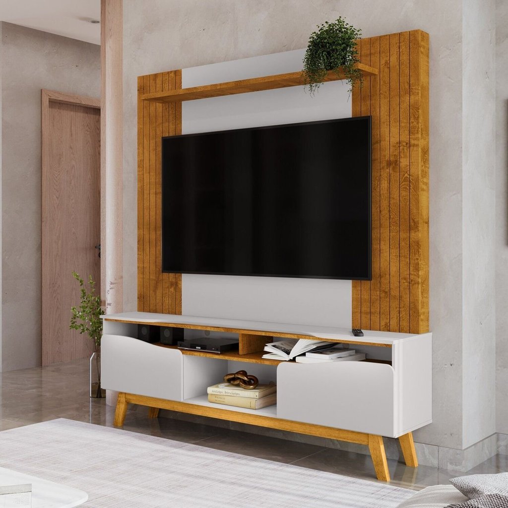 Estante para TV e Home Theater até 75 Polegadas 180CMX197CM Pés em Madeira Maciça Atalaia X Marrom Naturalle/Off