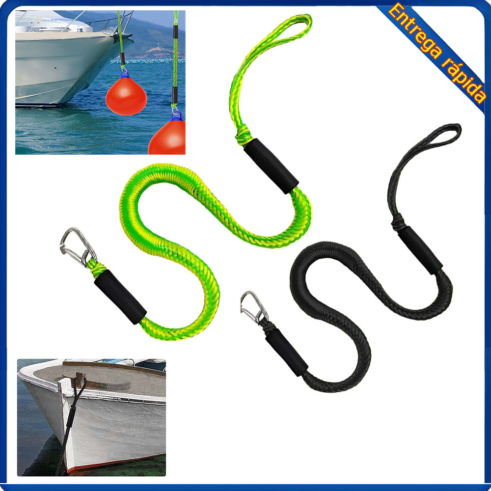 Corda elástica marinha verde/preta com gancho adequada para corda de segurança de barco (1.2 m)