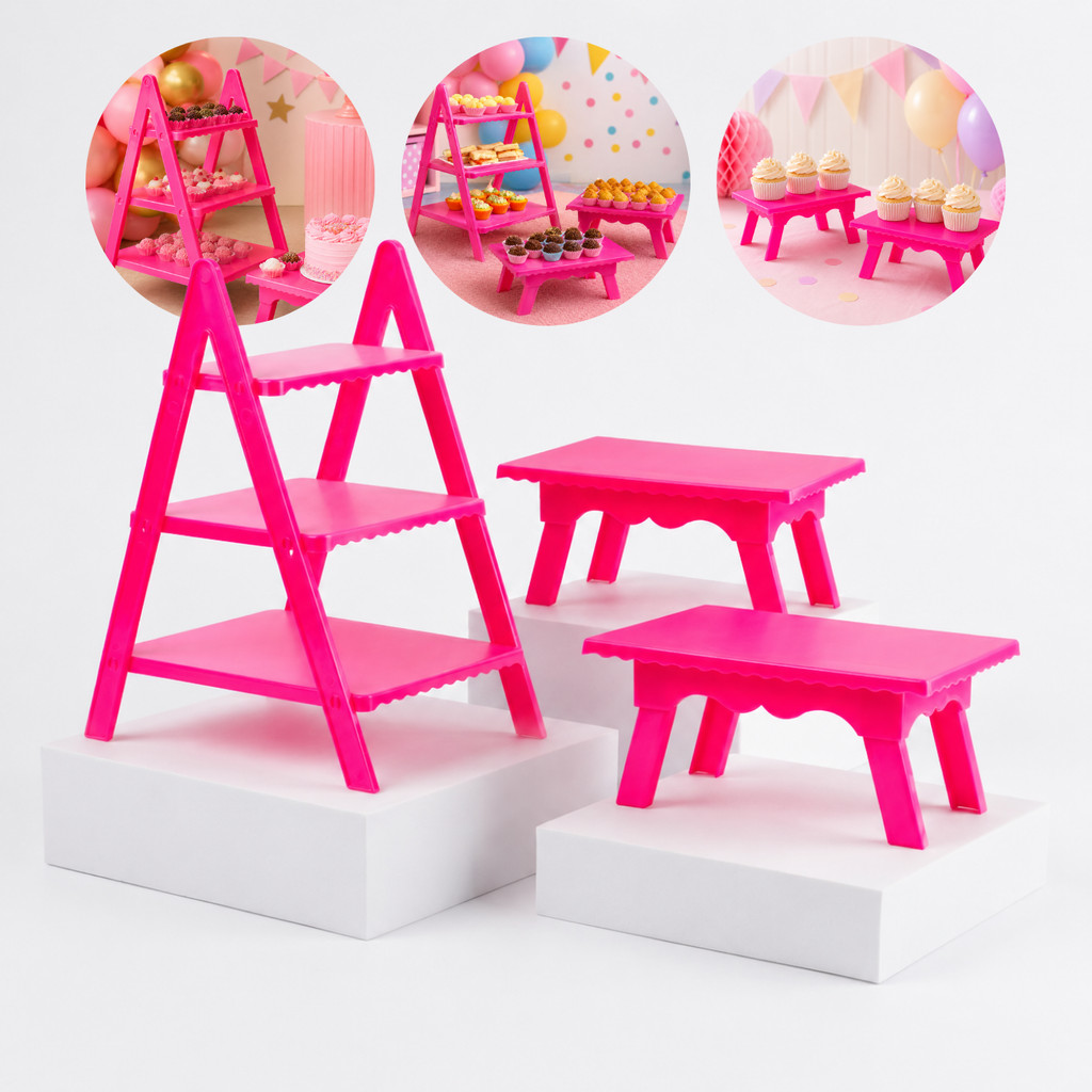Kit Mesa Festa Escadinha e Mesinha Decoração Doces Aniversário Infantil
