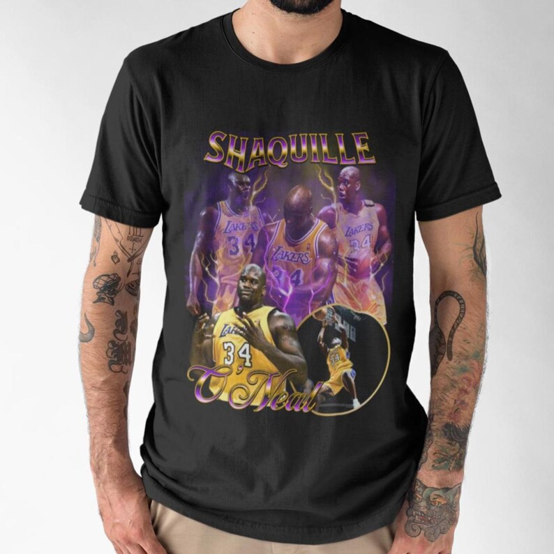 Camiseta Unissex Oversized Plus Size Feminina Masculina Estampada Shaquille O'Neal Lakers Streetwear Casual Basquete