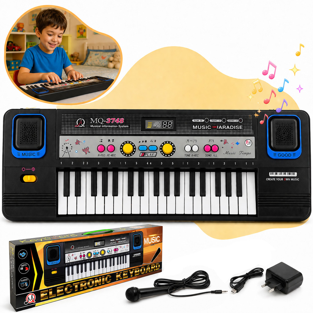 Teclado Piano Musical Eletrônico Com 37 Teclas Infantil Com Microfone Educativo