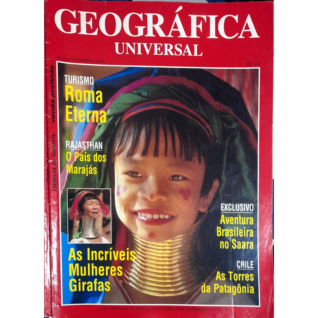Revista Geográfica Universal nº 239 Dezembro 1994 As Incríveis Mulheres Girafas de Bloch 7992599