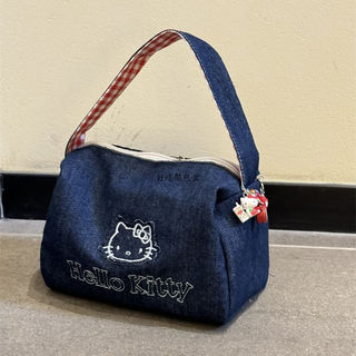 Bolsa feminina Kitty Cat ins Bolsa de travesseiro de alto valor Bolsa jeans portátil bordada de desenho animado Bolsa de