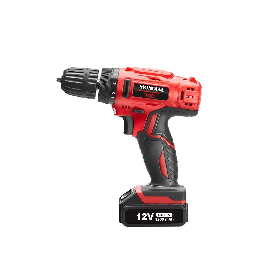 Parafusadeira e Furadeira Mondial FPF-06M 12V Mandril 10mm Com Maleta e 13 Acessórios