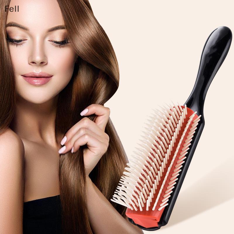 [Fel] Escova De Cabelo Desembaraçadora De 9 Fileiras , Massageador De Couro Cabeludo , Reta , Encaracolada , Molhada , F