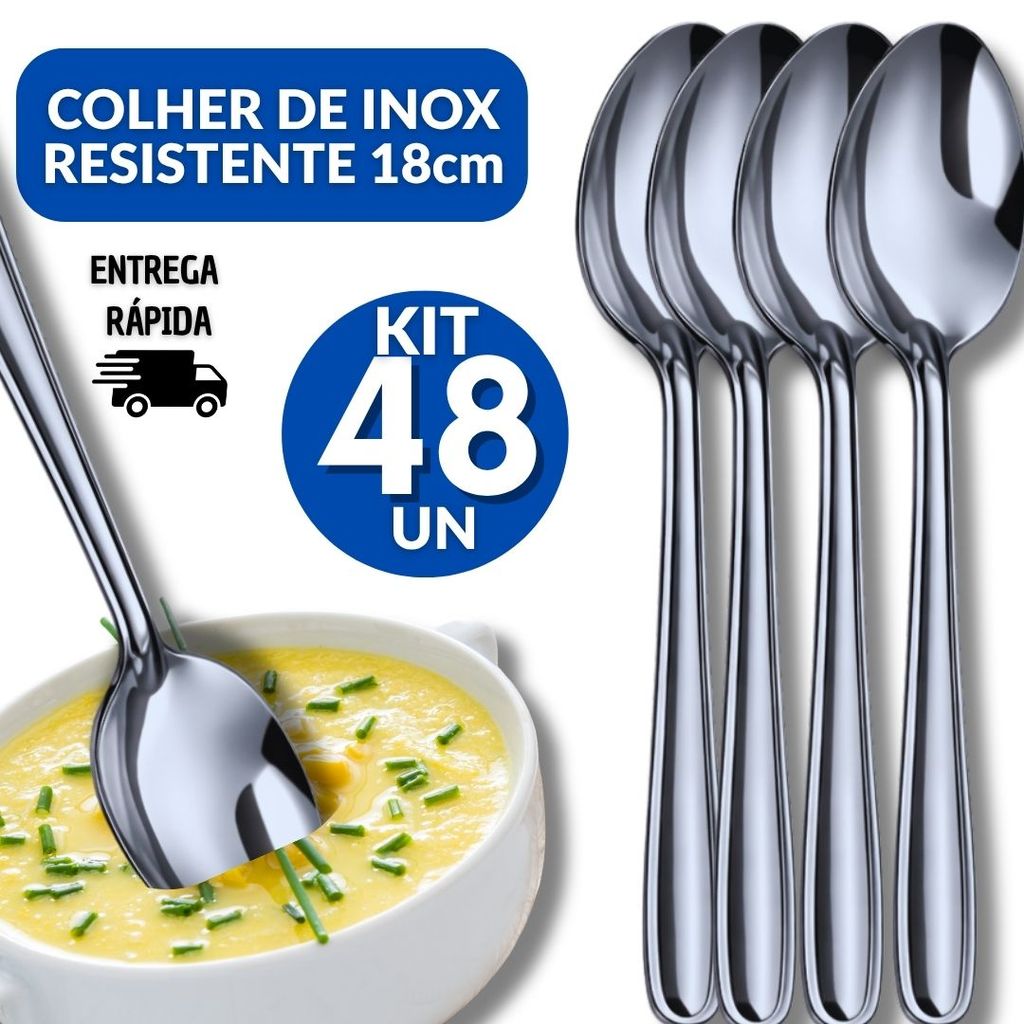 Combo 48 Peças Colher Mesa Elegante Aço Inox Casa Restaurante Churrascaria Pizzaria Lanchonete Buffet Utilidades