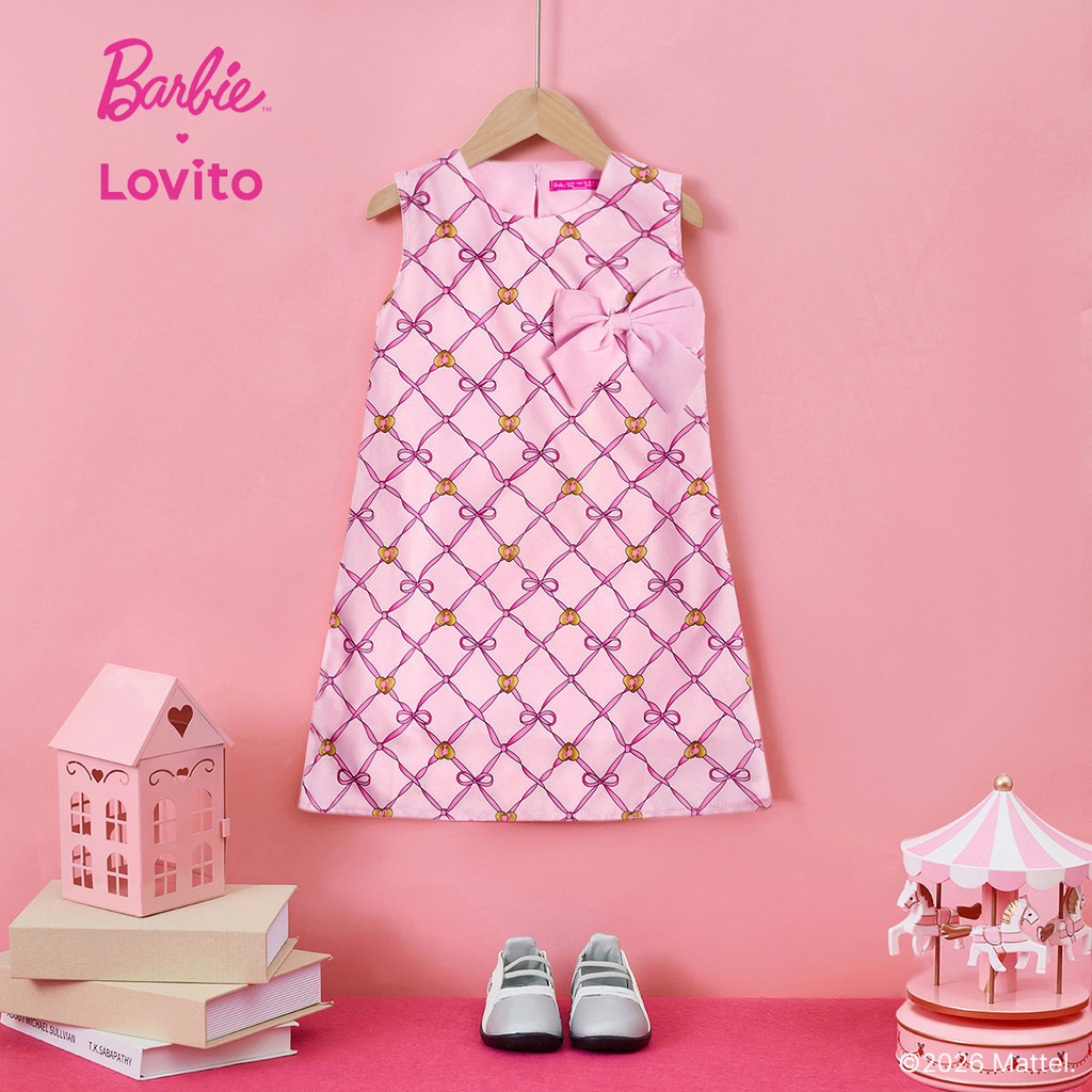 Barbie™ X Lovito Kids Vestido Rosa Primavera/verão com Laço Fofo para Menina DRBL3PAD003