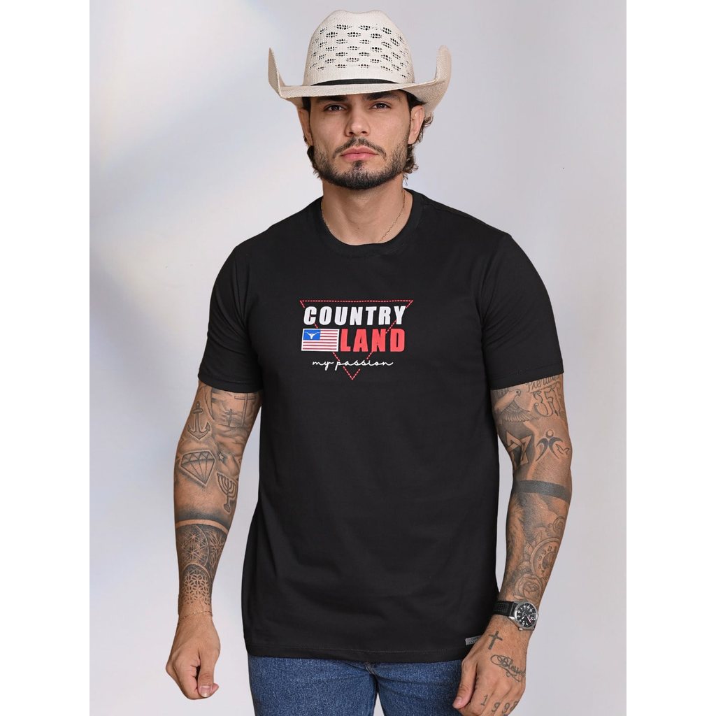 Camiseta Masculina Gola Redonda Lisa Estampada Bordada Country Casual Dia a Dia Festa Presente