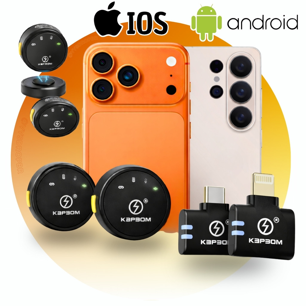 Microfone Sem fio de Lapela Duplo Magnético Redondo Bluetooth para Celular Entrevista KA-R10-TY