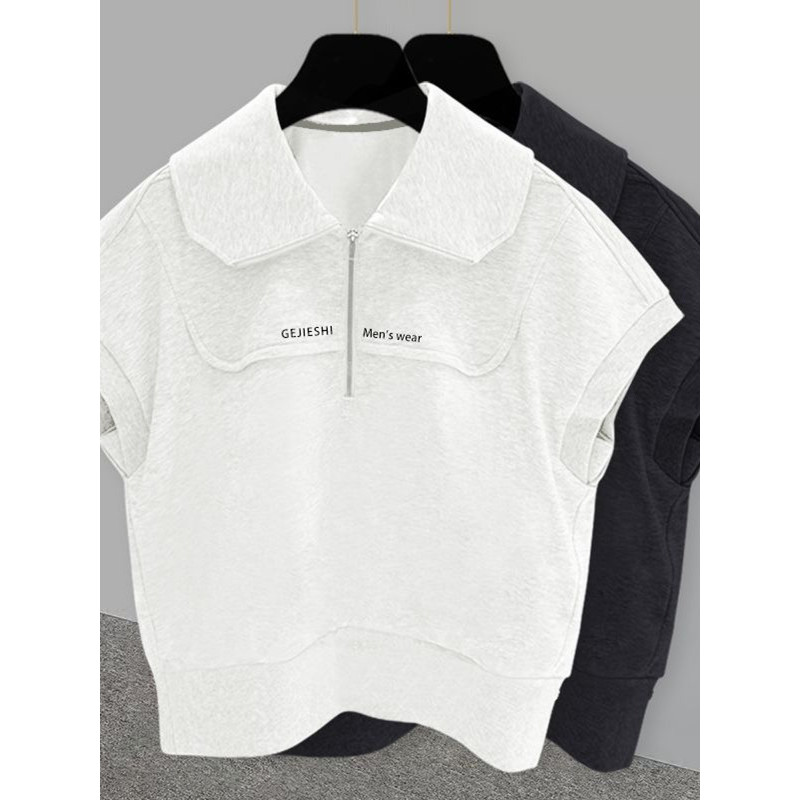 Camisa POLO sem mangas com meio zíper, colete masculino, roupa externa, basquete, esportes, manga cortada, moletom antig