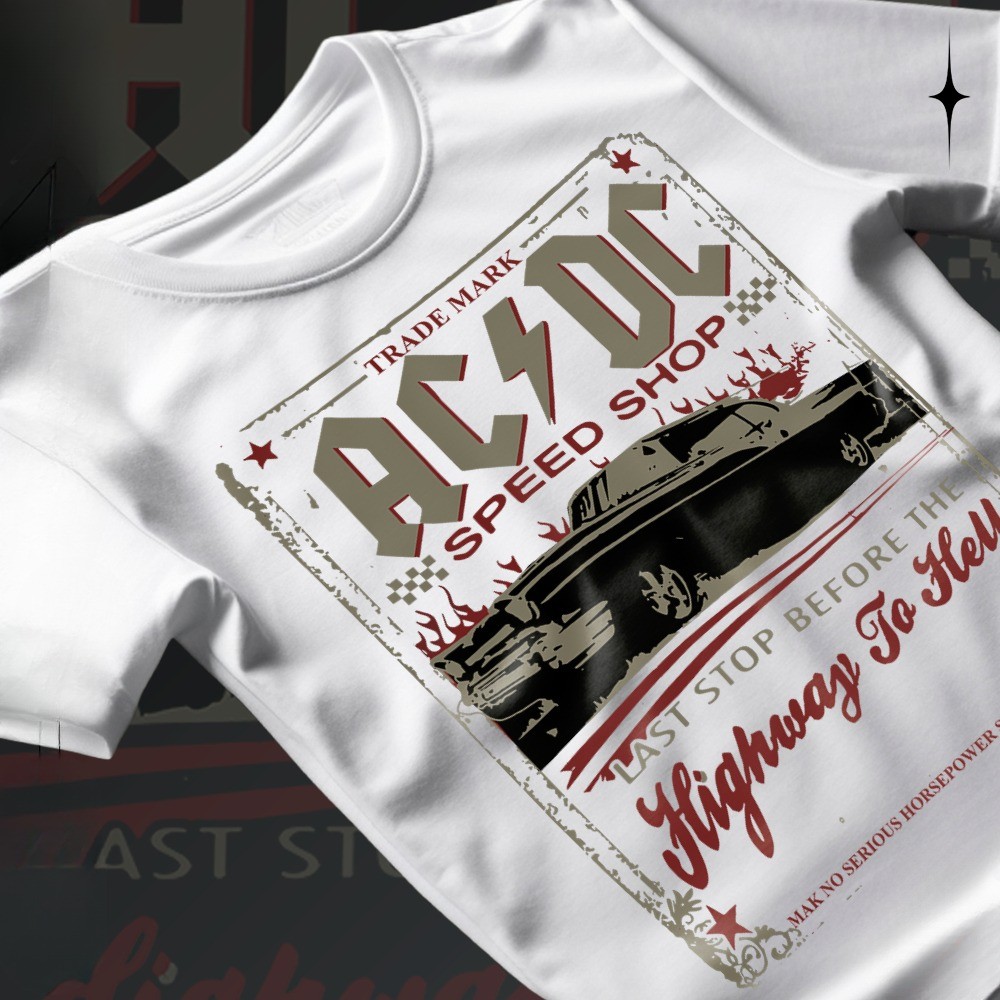 [Camiseta Premium em Algodão Puro]BOW Basica Algodao Ou Oversized AC DC Trade Mark Speed Shop Car Banda Tee