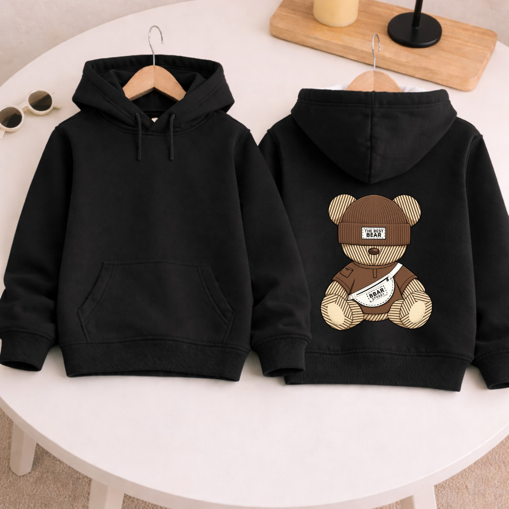 Blusa de Frio Infantil Moletom Canguru Urso Estampado Com Capuz Confortável Quentinha