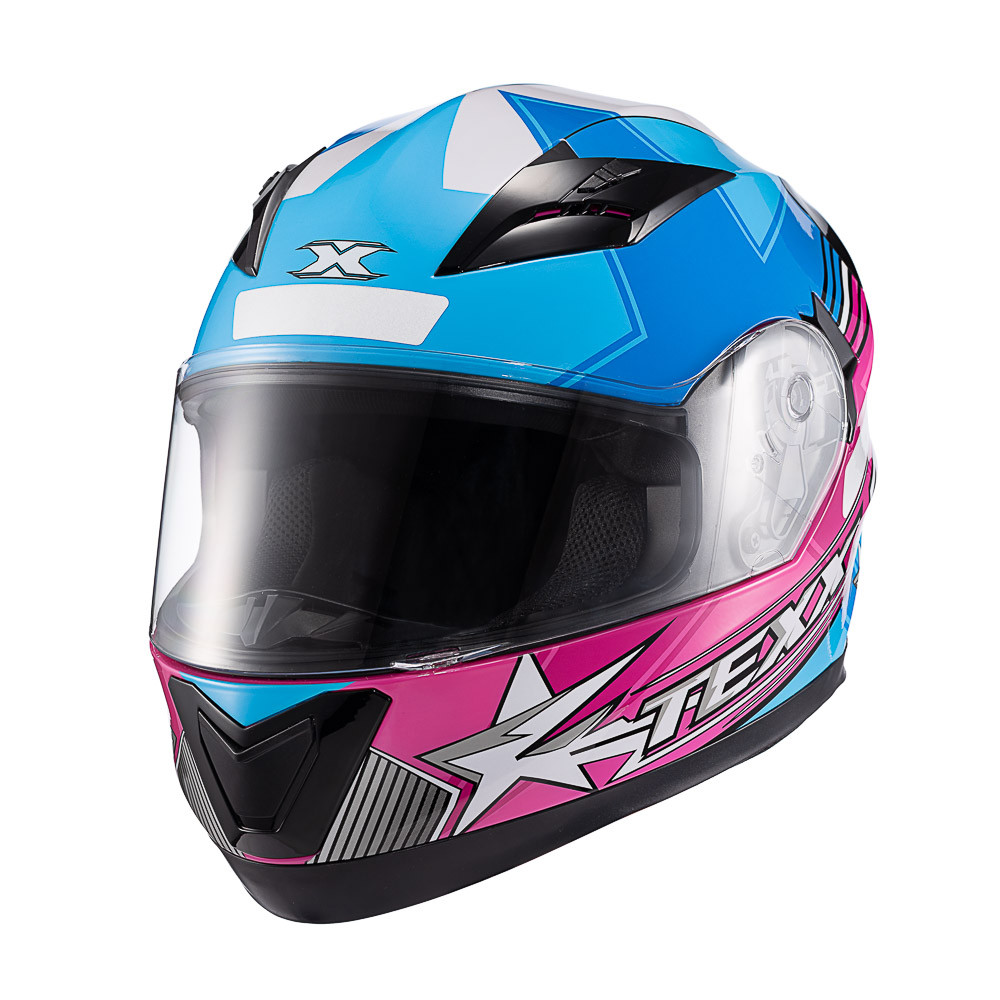 Capacete Moto Texx Strike Superstar Azul Rosa Branco