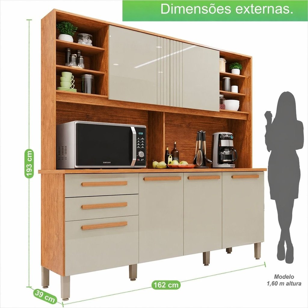 Armário de Cozinha 6 Portas 2 Gavetas Adelle Yescasa Laranja/Cinamomo/Off-White Cinamomo/Off White