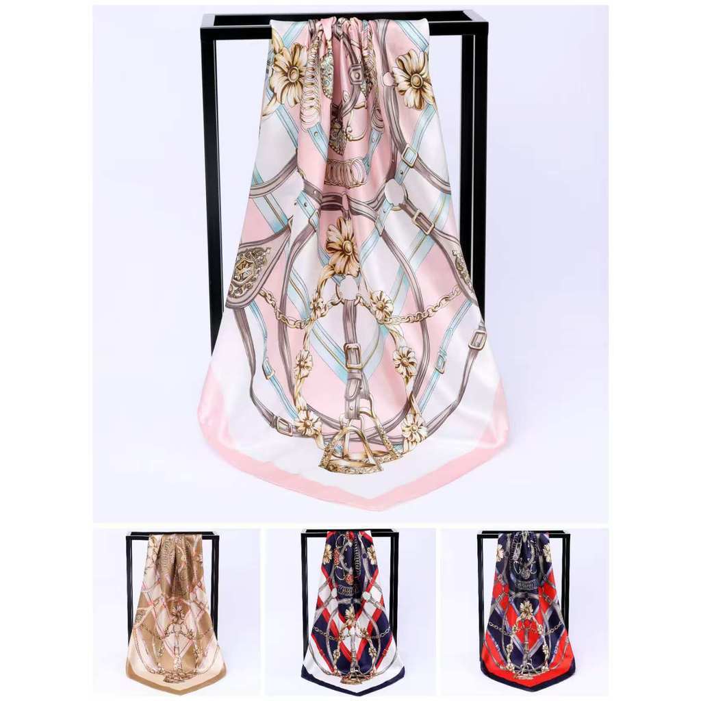 Detalhes do Lenço de Cetim 90x90cm Seda Quadrado  Bandana Feminina Moda Blogueira Verão Acessório Cabelo e Praia