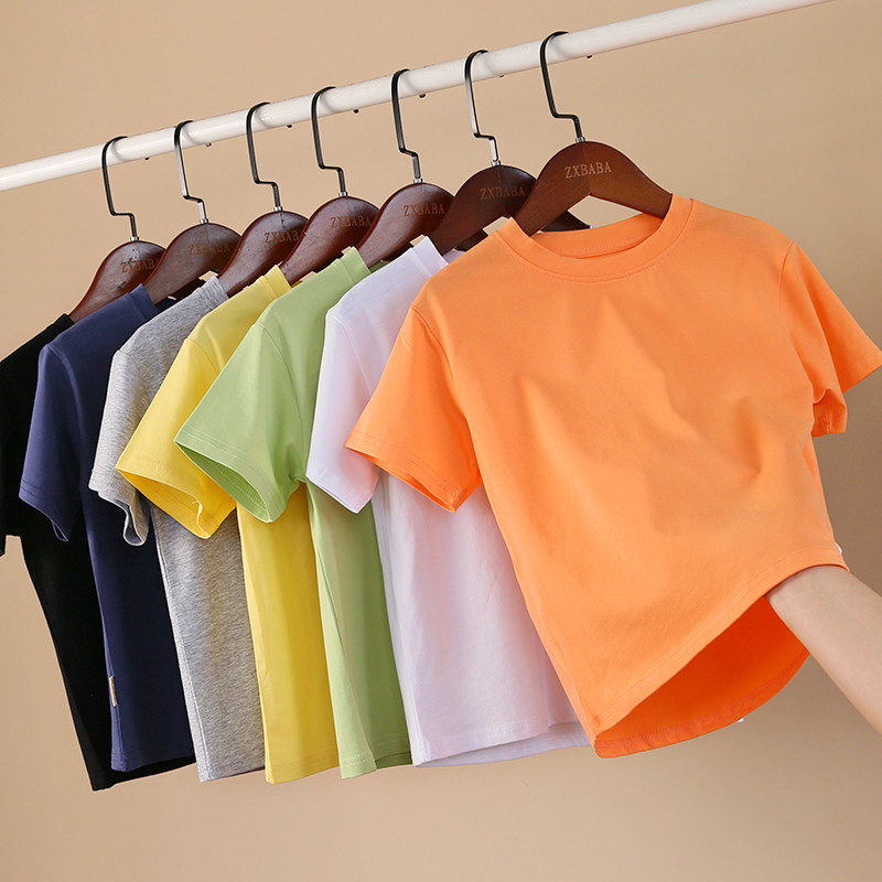 Crianças estilo fino em torno do pescoço algodão de manga curta camiseta verão meninos meninas All-Match meia manga cami