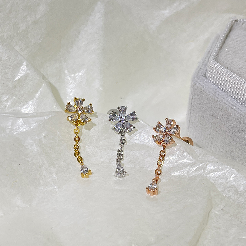 Coreia coreia titânio aço pingente brincos de diamante cheio de cinco pétalas flor flor fada brincos brincos brincos peq
