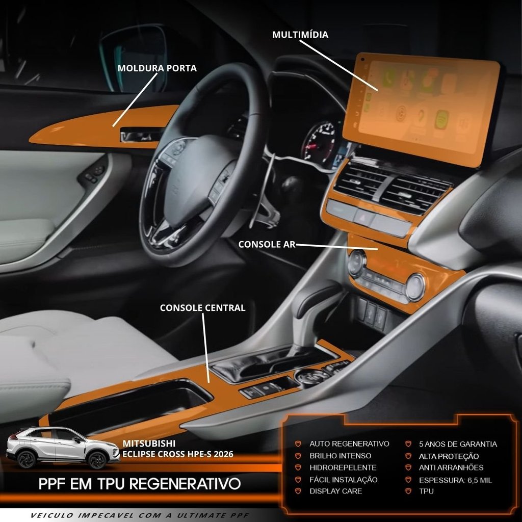 Película PPF Proteção Kit Interior Exterior Mitsubishi Eclipse Cross HPE-S 2026 Transparente TPU Anti Risco