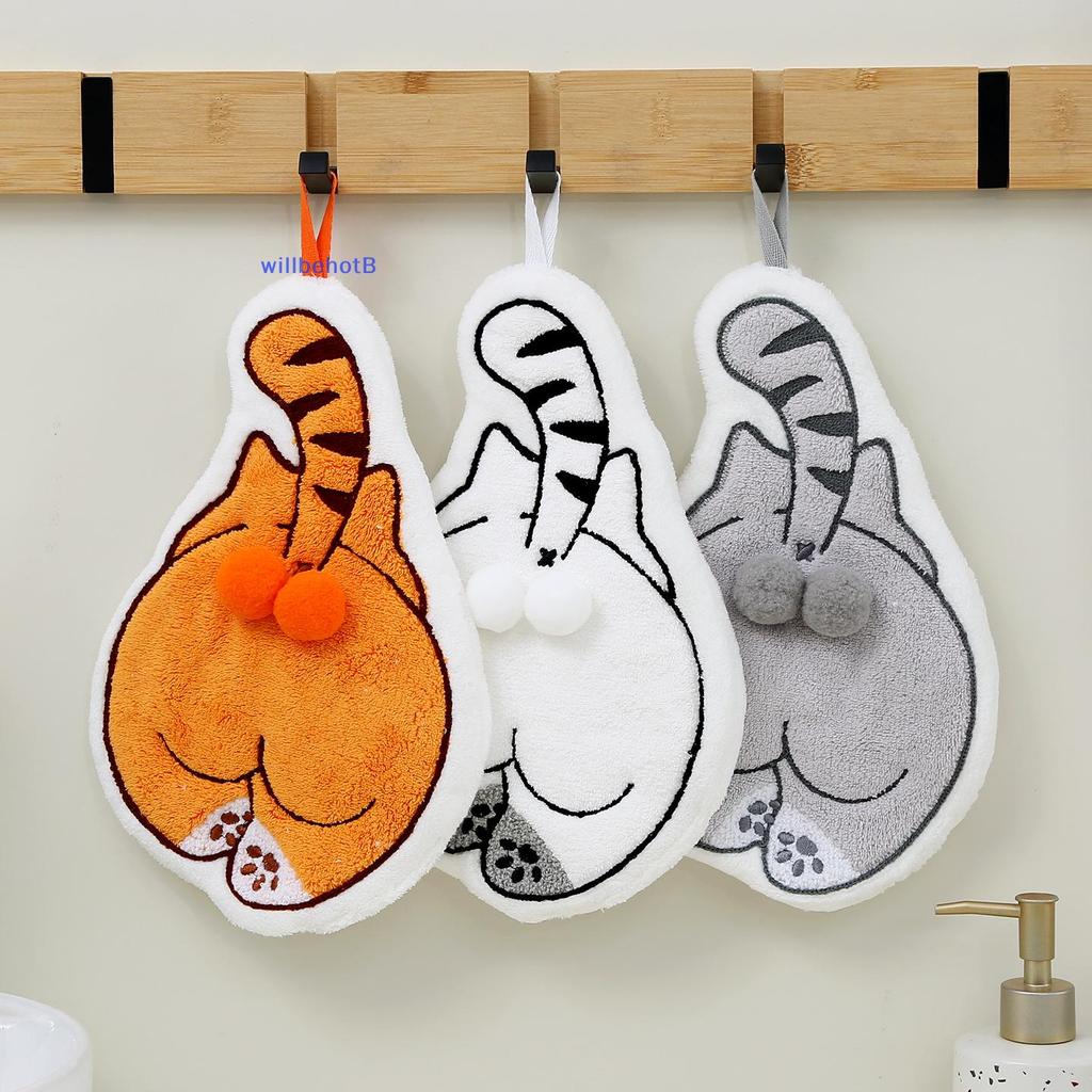 Toalha De Mão Suspensa De Gato Fofo De Desenho Animado , Ultra Absorvente Macia Lavável Para Cozinha , Banheiro , Decora