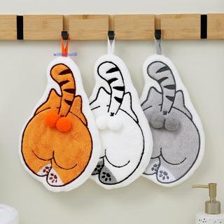 Toalha De Mão Suspensa De Gato Fofo De Desenho Animado , Ultra Absorvente Macia Lavável Para Cozinha , Banheiro , Decora