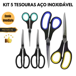 Kit 5 Tesouras de Aço Inoxidável Multiuso e Alta Durabilidade tesoura dia grande pequena tesoura para ter em casa 3302